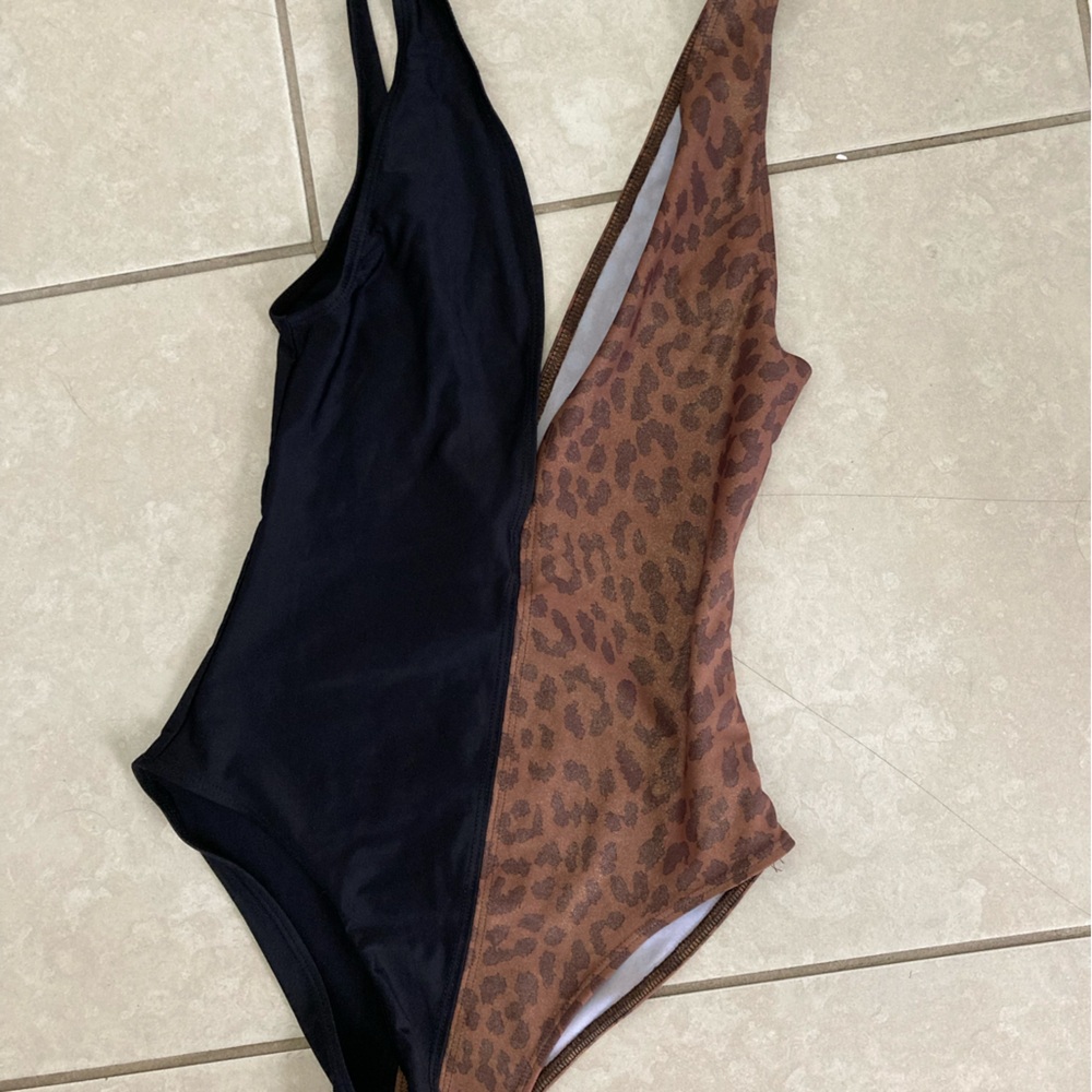 Reformation Black and Brown Patterned Swimsuit
